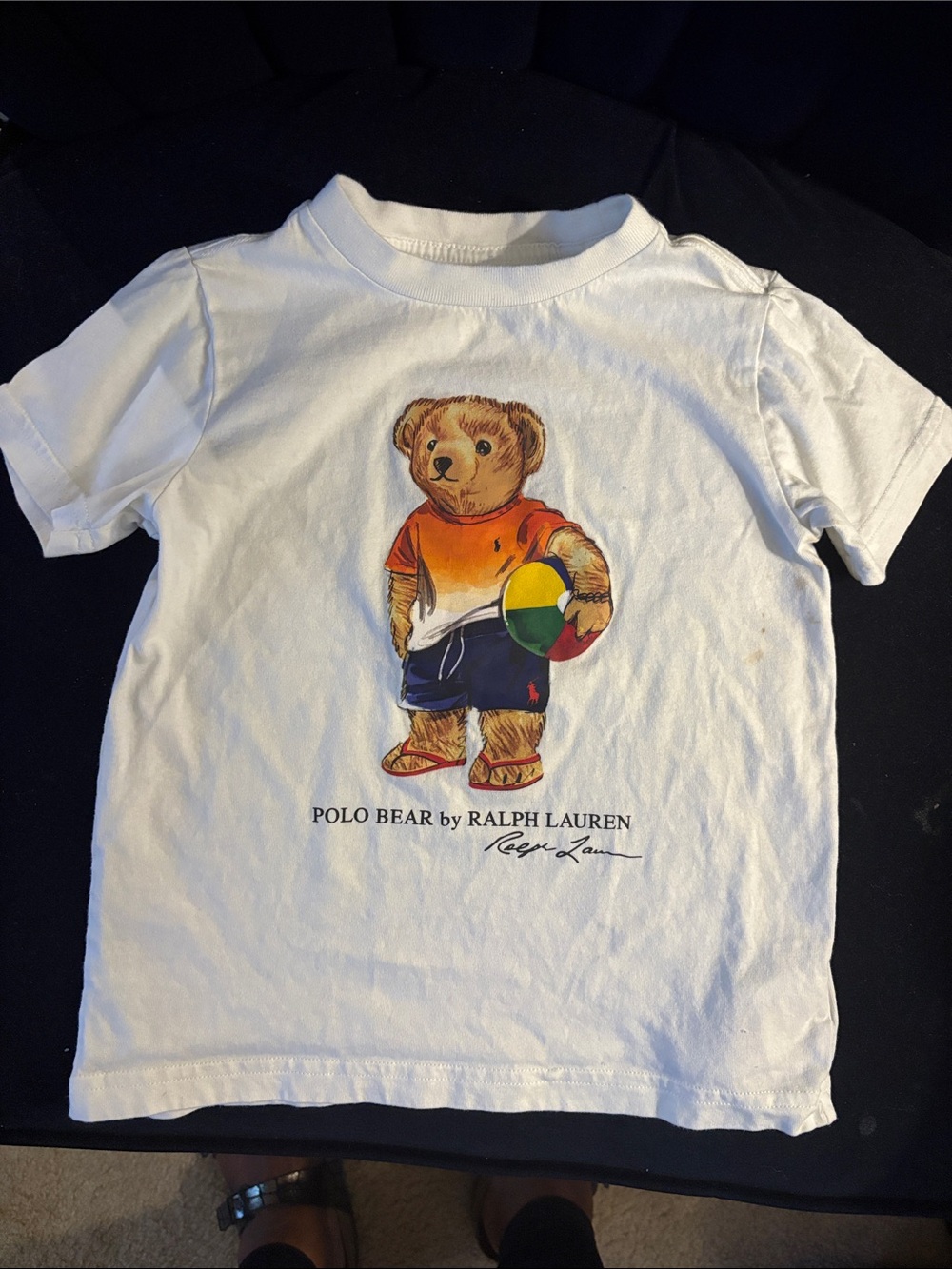 Ralph Lauren White Kids Polo Bear Graphic Tee with Colorful Ball